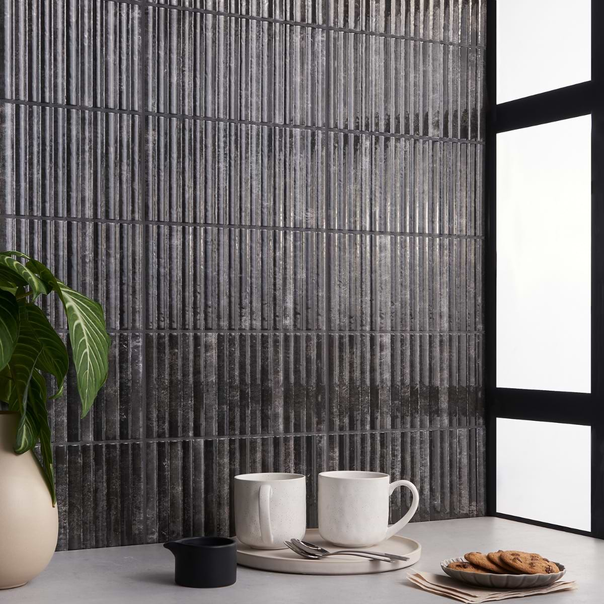 Curve Fluted Black X D Glossy Ceramic Tile Tilebar