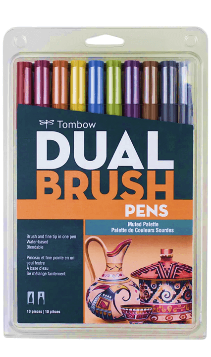 Dual Brush Pen Art Markers, MUTED PALETTE, 10-Pack