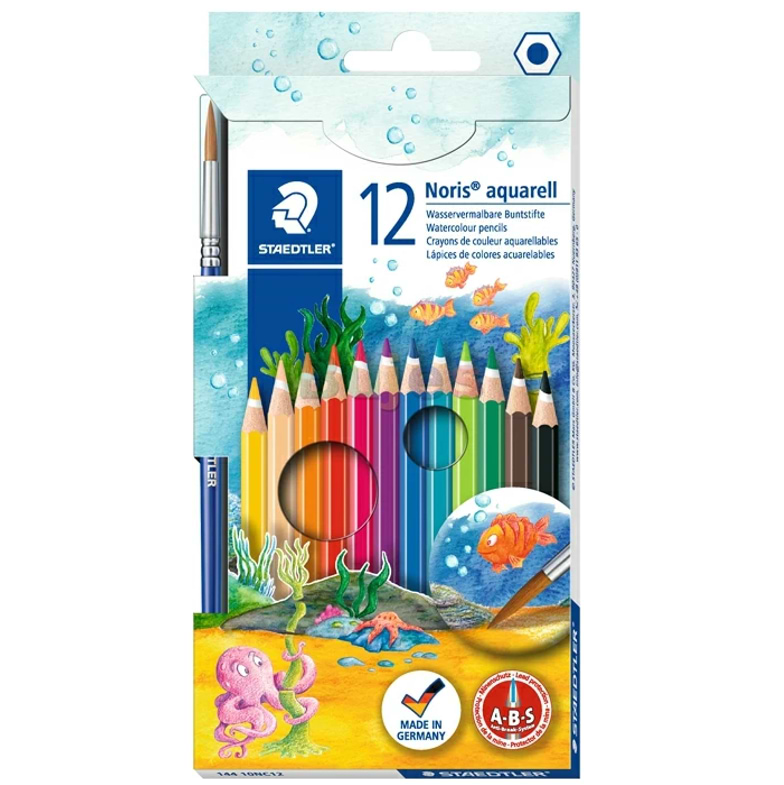 סט 12 עפרונות אקוורל צבעוניים בקופסת קרטון סטדלר