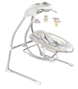 נדנדה חשמלית לתינוק משולבת טרמפולינה, מובייל ומקרן תקרה BY028 - אפור בייבי מישל