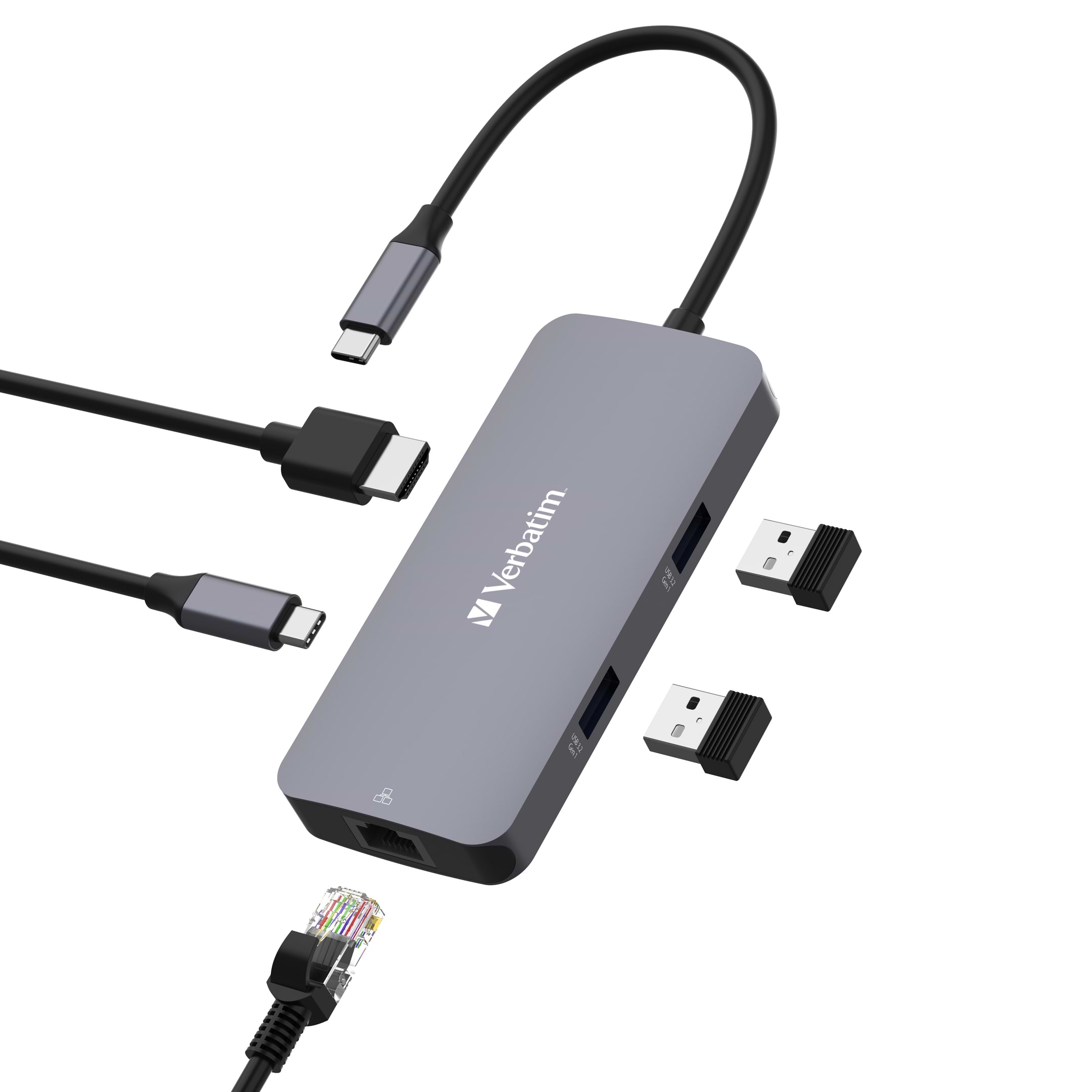 מתאם VERBATIM USB-C™PRO MULTIPORT HUB RJ45 | 2 x USB-A | USB-C® PD