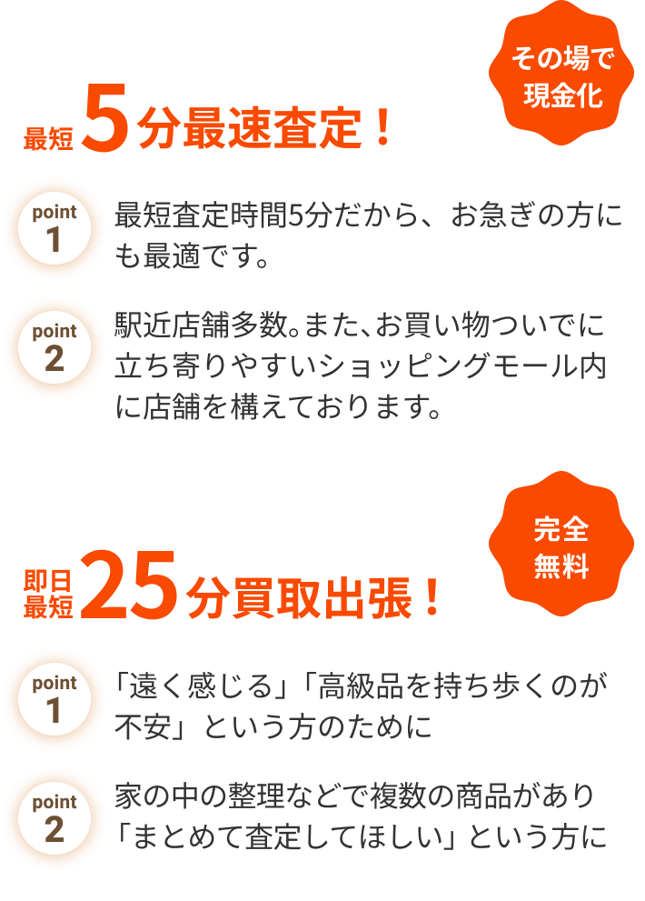 平均10分最速査定！即日最短25分買取出張！