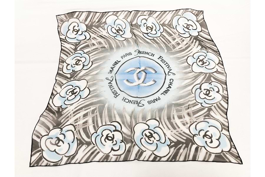 シャネル スカーフ グレー×ブルー