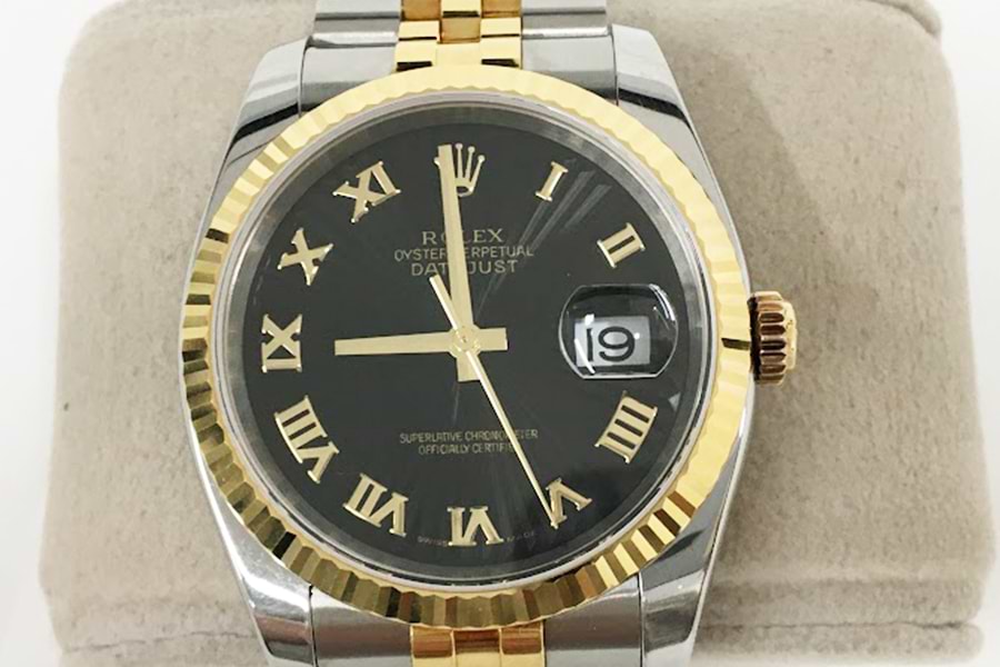 ロレックス デイトジャスト36 116233 ブラックサンビーム K18YG×SS