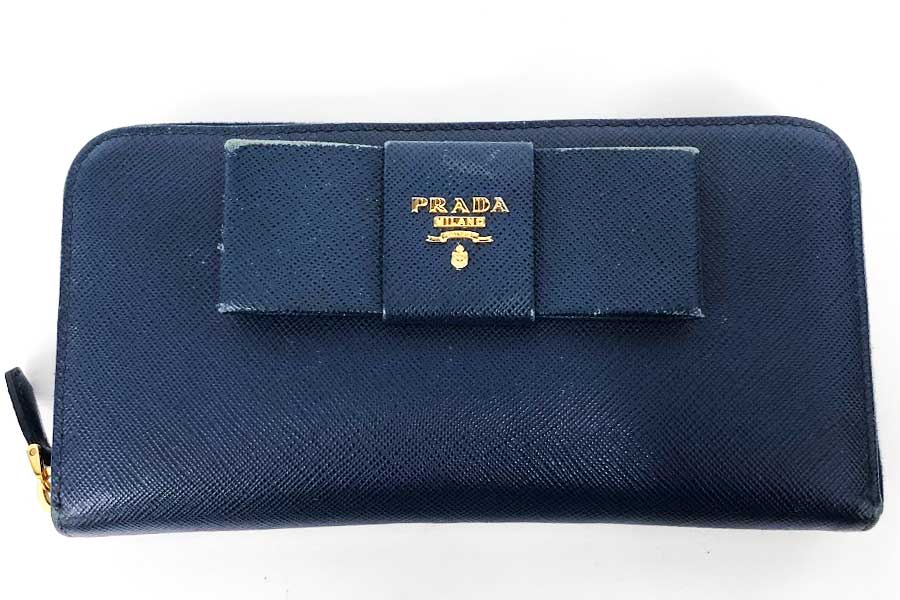 プラダ サフィアーノ 長財布 リボン ラウンドファスナー