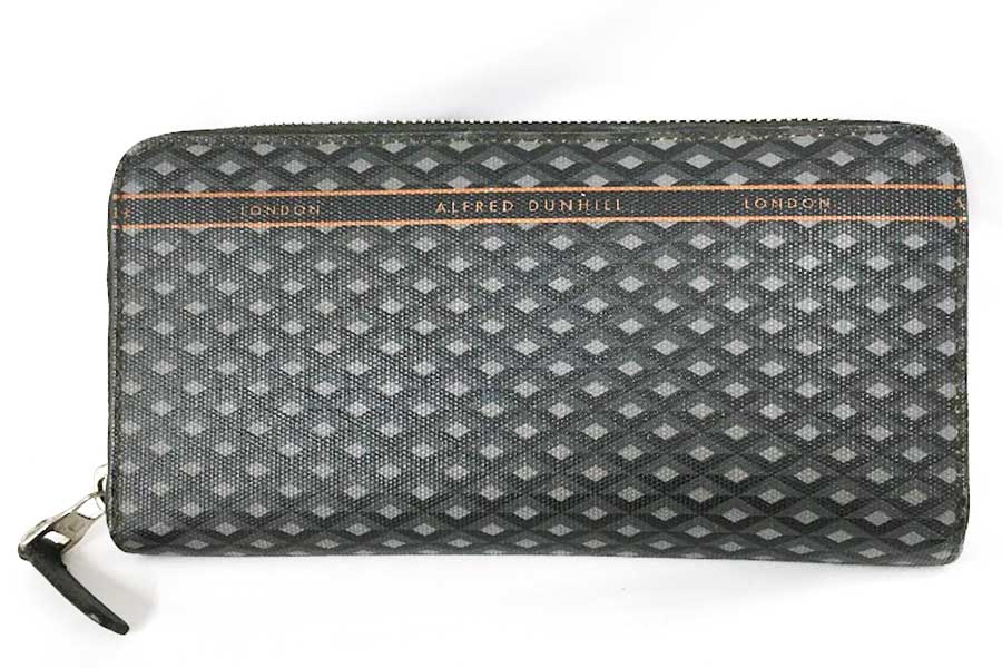 ダンヒル ラウンドファスナーエンジンターンラゲッジキャンパスグレー長財布