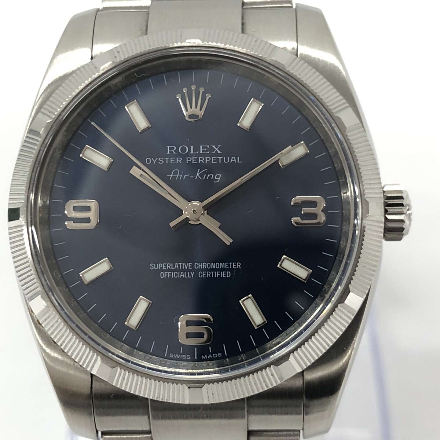 ロレックスエアキング 114210 自動巻き SS×SS ブルー
