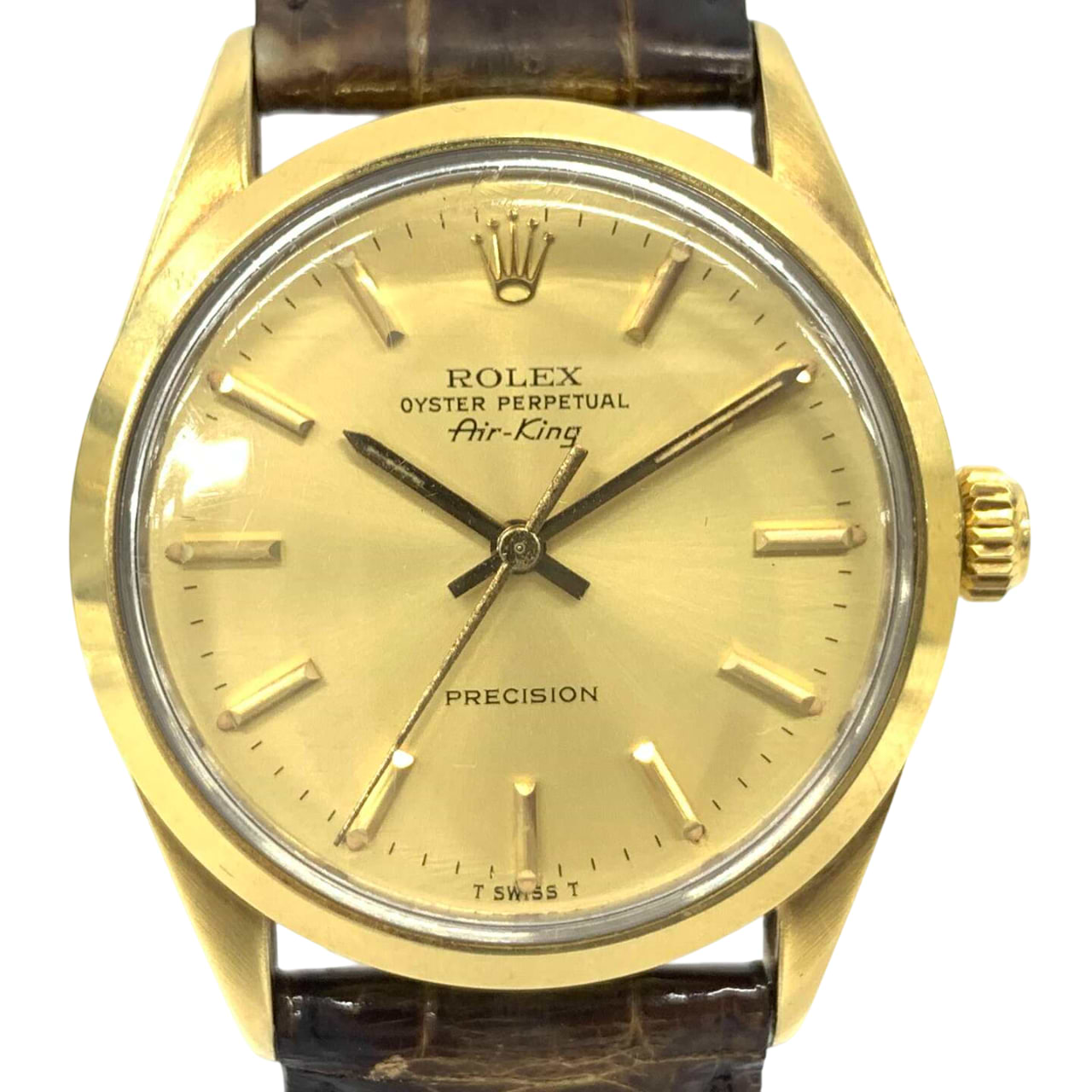 ロレックスエアキング 5520 自動巻き SS/GF×革 シャンパン