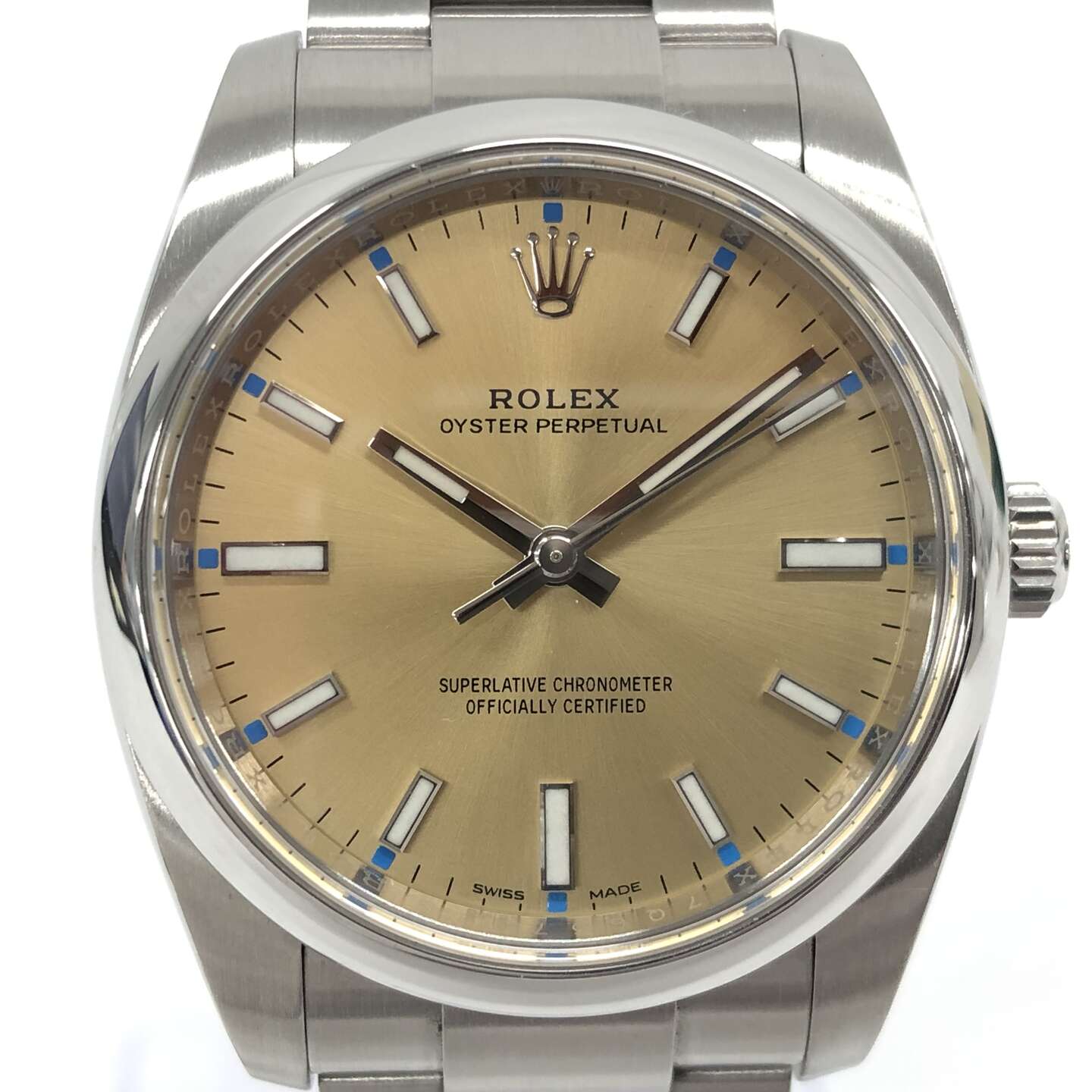 ロレックスオイスターパーペチュアル 114200 自動巻き SS×SS シャンパン