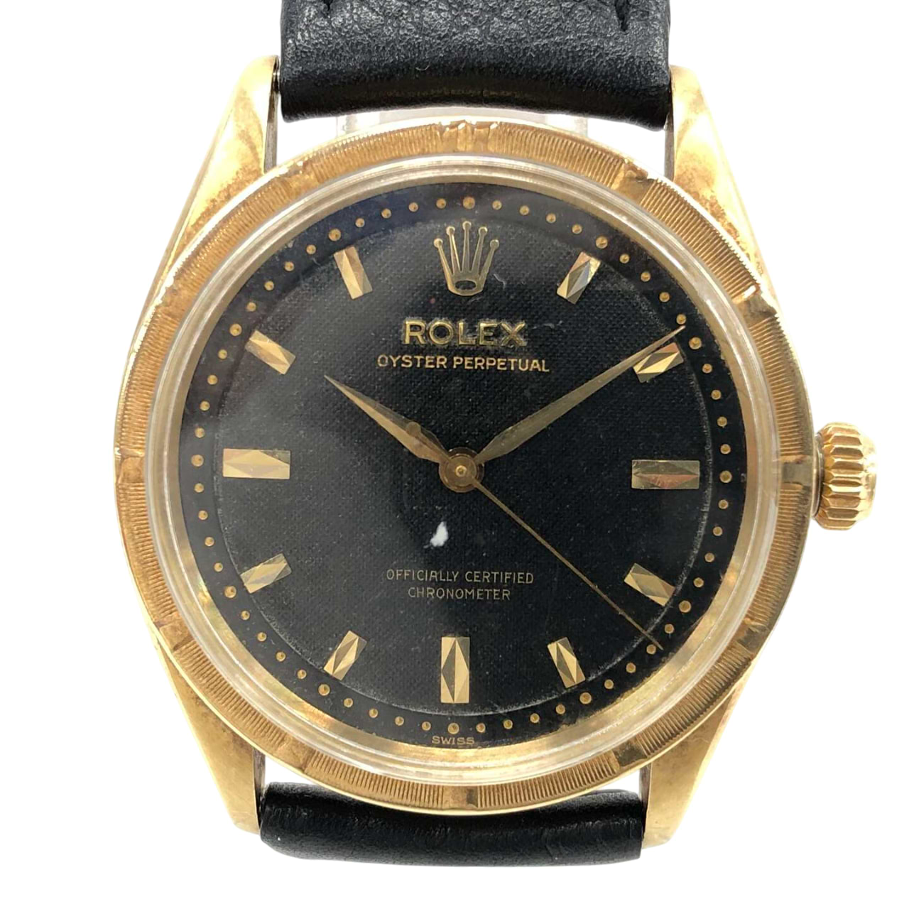 ロレックスオイスターパーペチュアル 6569 自動巻き 585×革 ブラック