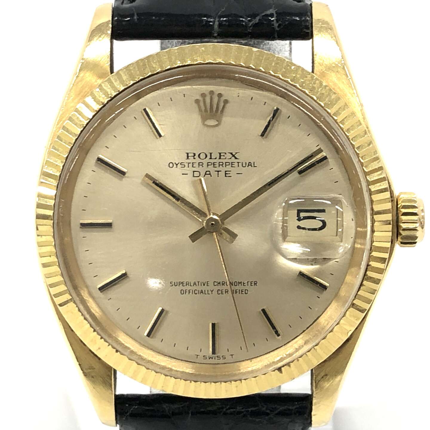 ロレックスオイスターパーペチュアルデイト 1503 自動巻き 750YG×革 シャンパン