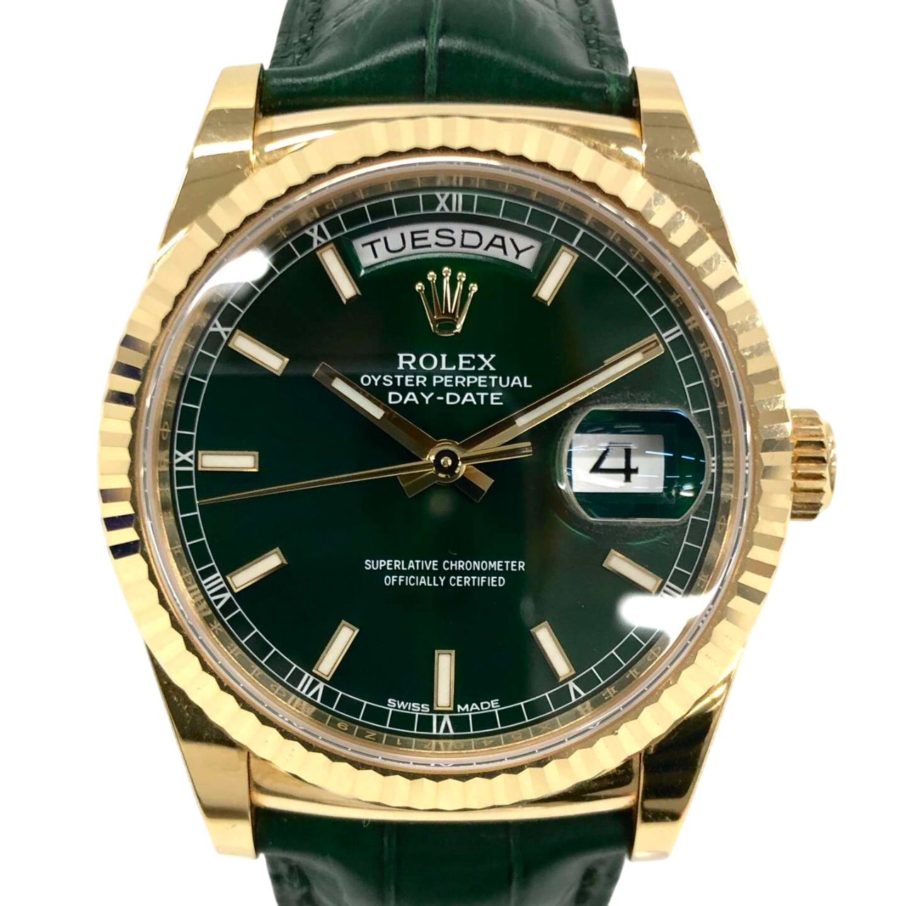 ロレックスデイデイト 118138 自動巻き 750YG×革/750YG グリーン