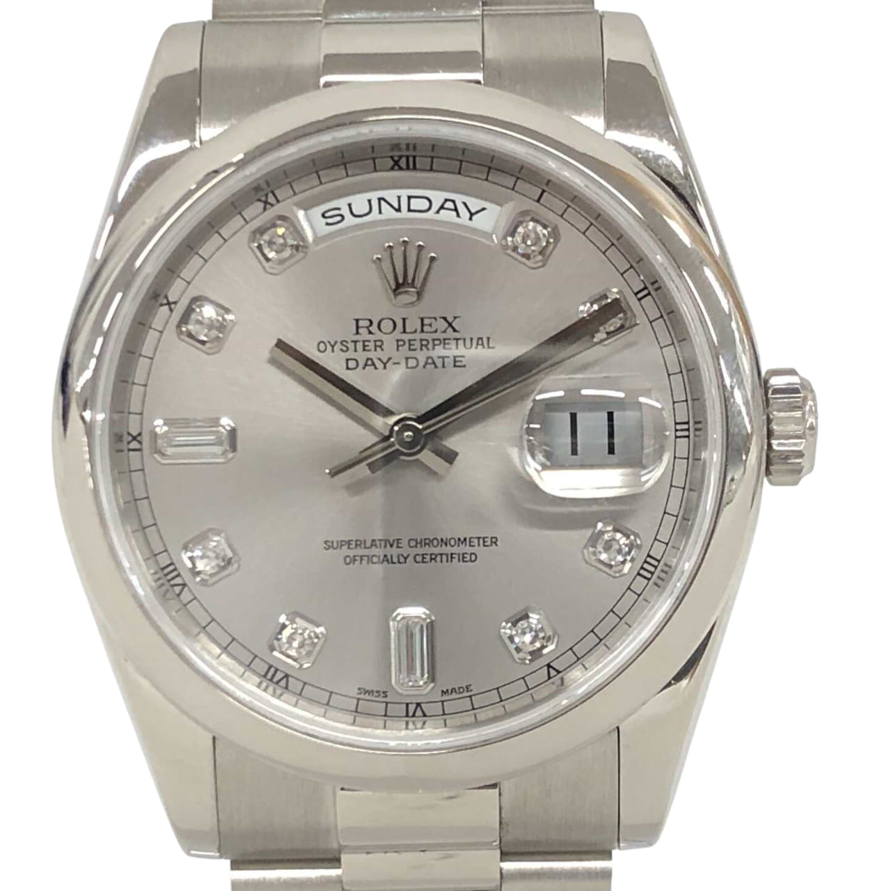 ロレックスデイデイト 118206A 自動巻き Pt950×Pt950	シルバー