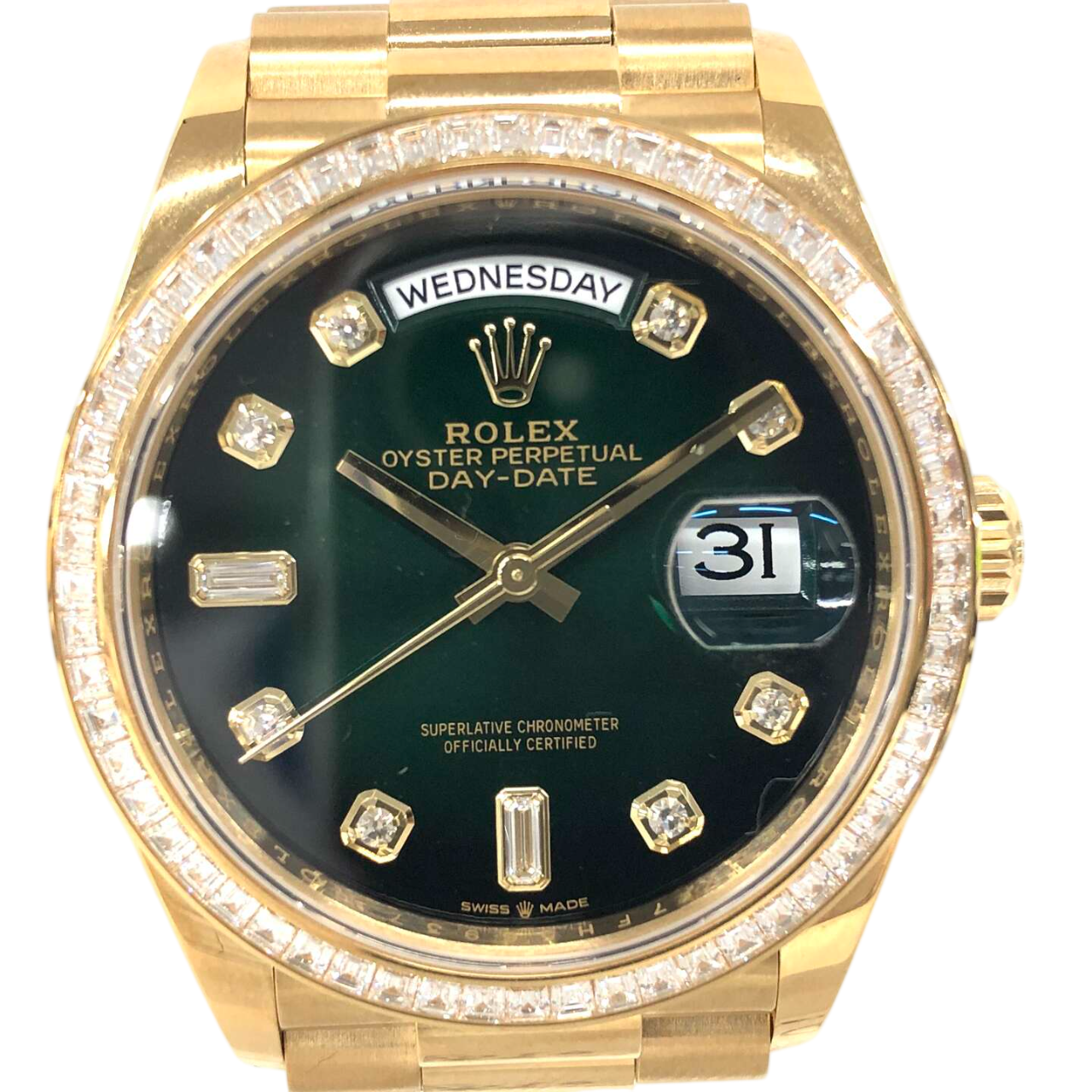 ロレックスデイデイト36 128398TBR 自動巻き 750YG×750YG グリーンオンブレ