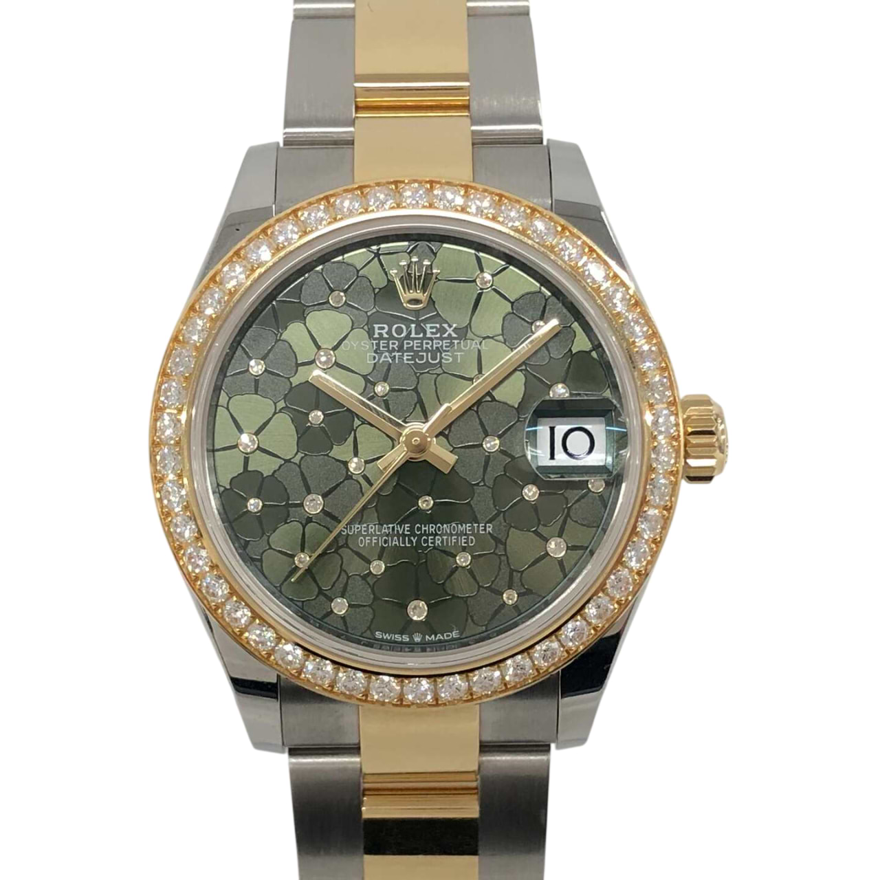 ロレックス デイトジャスト 278383RBR 自動巻き SS/YG×SS/YG	オリーブグリーンフローラルモチーフ