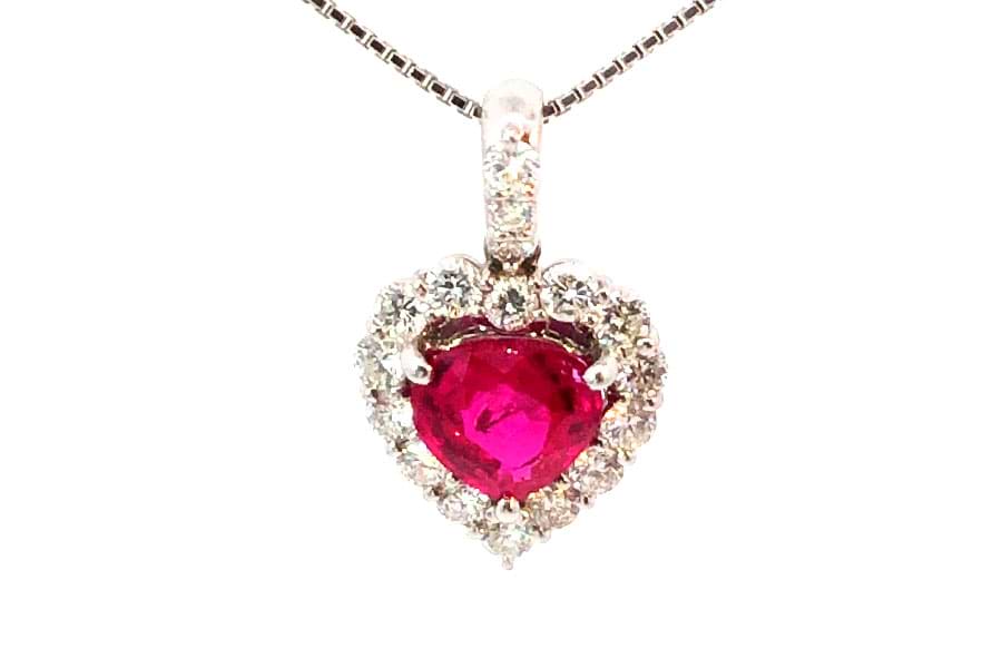 ネックレス Pt900,Pt850 全長約45.4㎝ ルビー1.52ct ダイヤ0.62ct の 