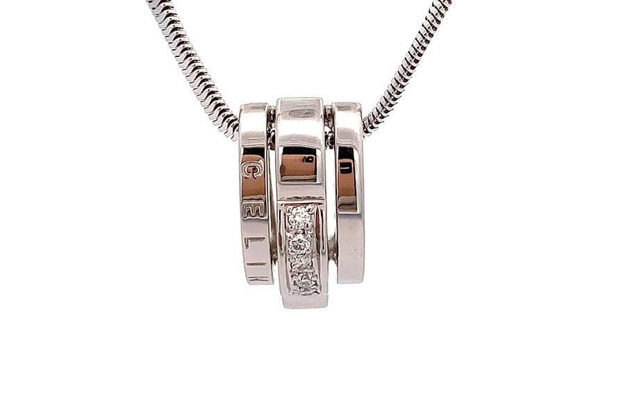 セリーヌ ネックレス Pt900,K18WG 約50cm ダイヤ0.12ct ルビー0.02ct 