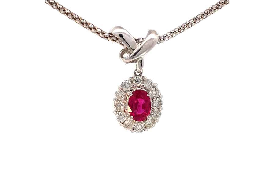 ネックレス Pt900,K18WG 全長約41.3cm ルビー0.78ct ダイヤ0.54ct の  