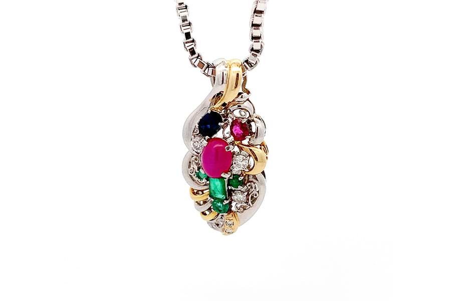 ネックレス Pt900,K18,750 全長約49.8㎝ ルビー1.56ct エメラルド0.57  