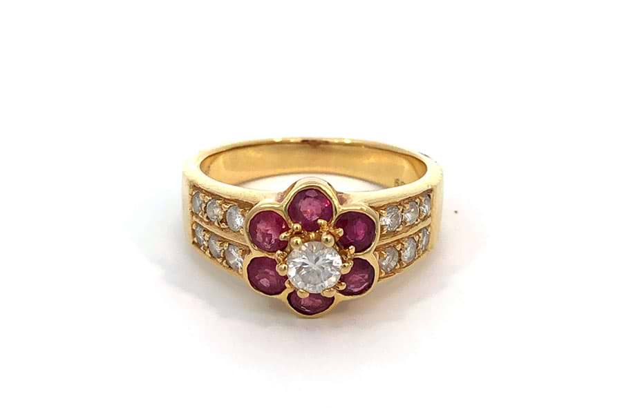 K18YG ルビー リング 0.35CT （ベゼルセッティングルビー ダイヤモンド  