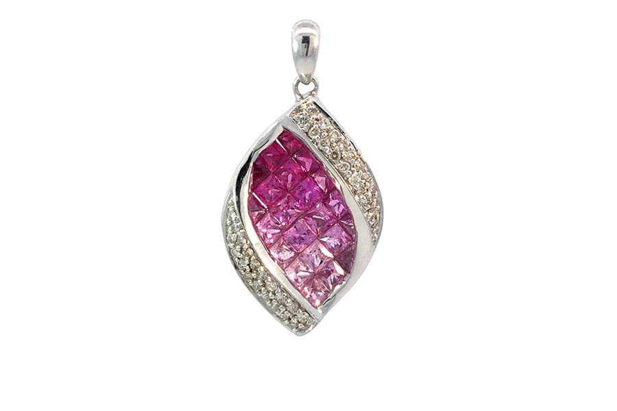 ネックレストップ K18WG ピンクサファイア2.10ct ルビー0.70ct ダイヤ 