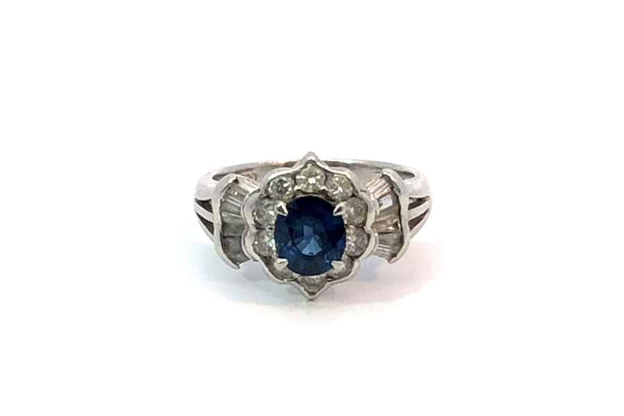 リング Pt900 約10号 青色石1.10ct ダイヤ0.82ctのダイヤモンドリング 