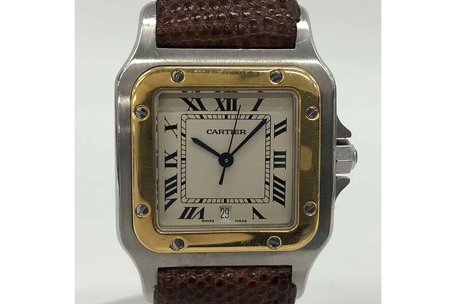 カルティエ サントスガルベLM 1566 クォーツ SS/YG/革 アイボリー$3 の  
