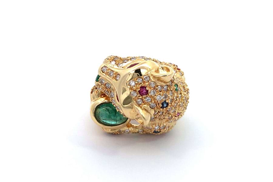 リング K18 約13号 緑色石1.17ct ダイヤ2.10ct カラーストーン0.81ct