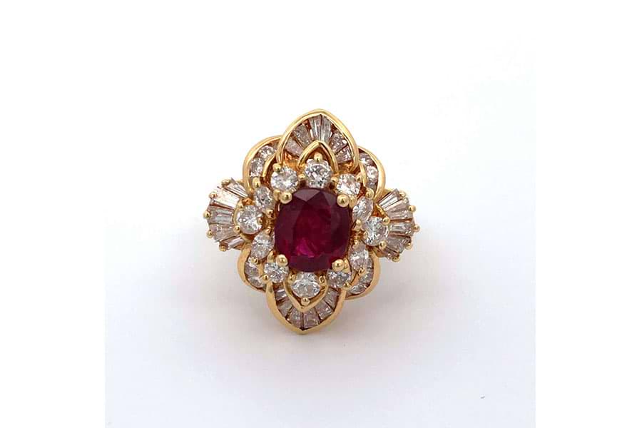 リング K18 約11.5号 ルビー1.63ct ダイヤ1.65ct