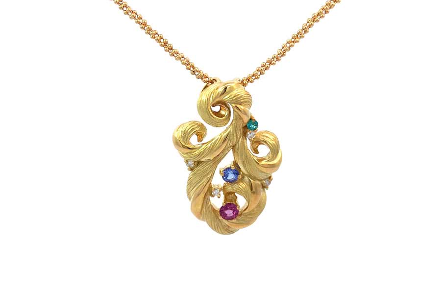 ネックレス K18 全長約43.0cm ダイヤ0.10ct カラーストーン0.31/0.21/0.05ct