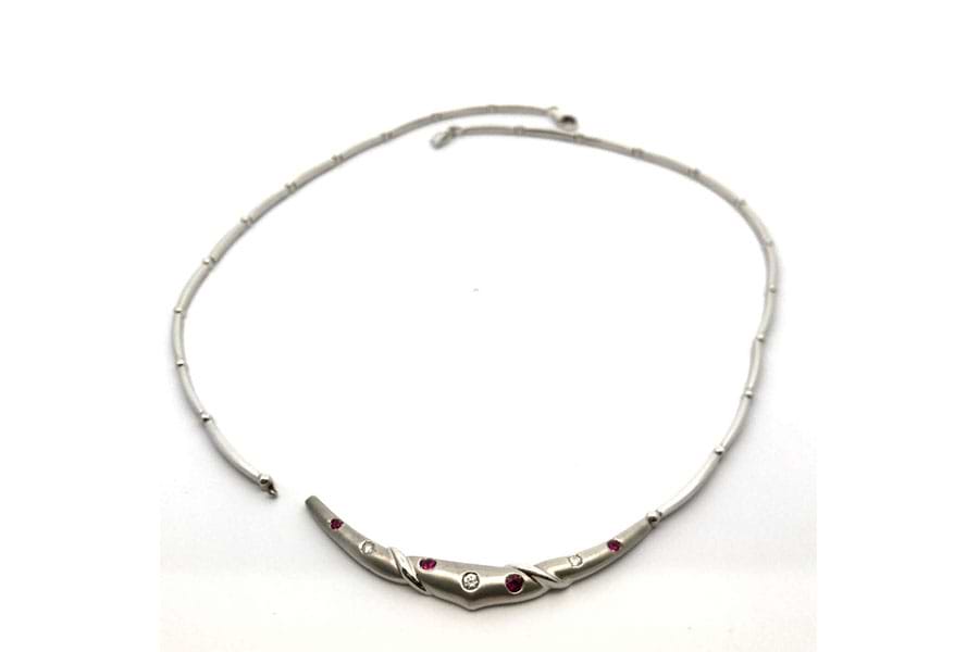ネックレス K18,K18WG 全長約7.20cm ダイヤ0.13ct ピンク色石