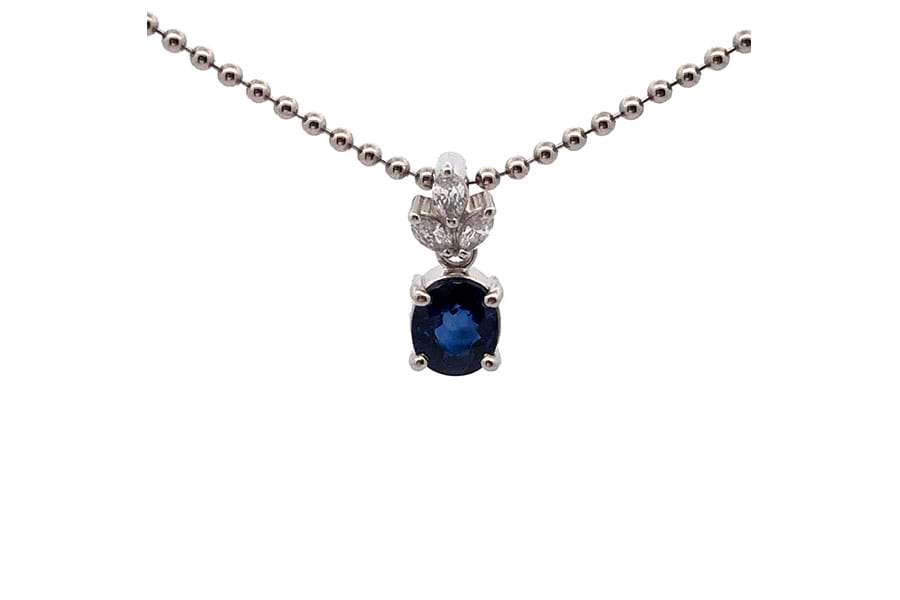 ネックレス Pt900,Pt850 全長約40.2cm 青色石1.002ct ダイヤ0.15ct