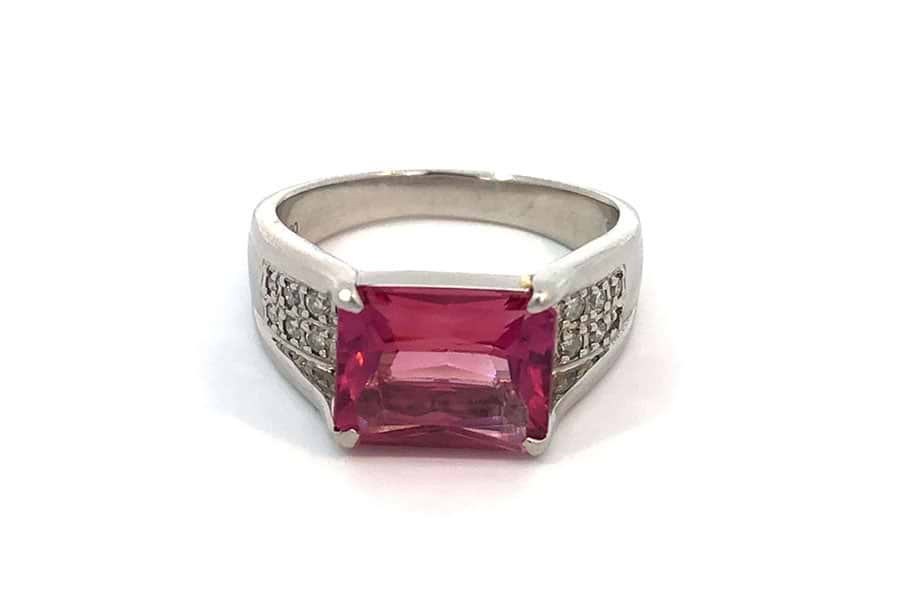 リング Pt900 約13号 ピンクトルマリン3.18ct ダイヤ0.22ct の