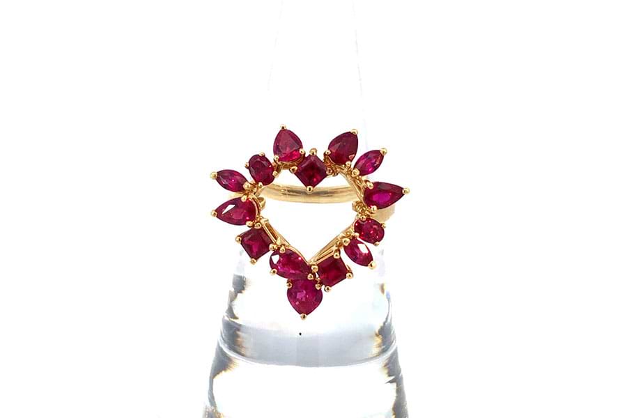 リング K18 約9.5号 ルビー0.80ct ルビー1.42ct ダイヤ0.29ct@2