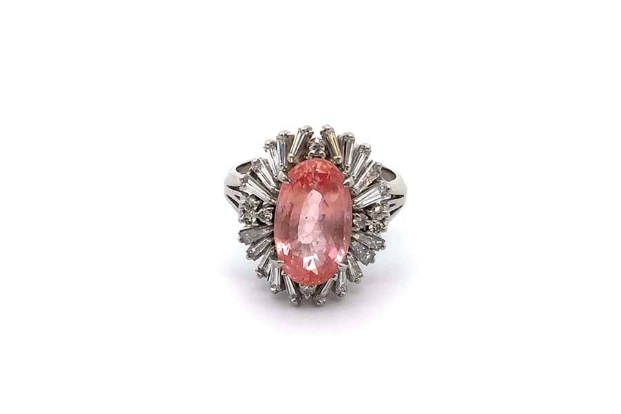 リング Pt900 約15号 パパラチアサファイア6.043ct ダイヤ1.05ct の 