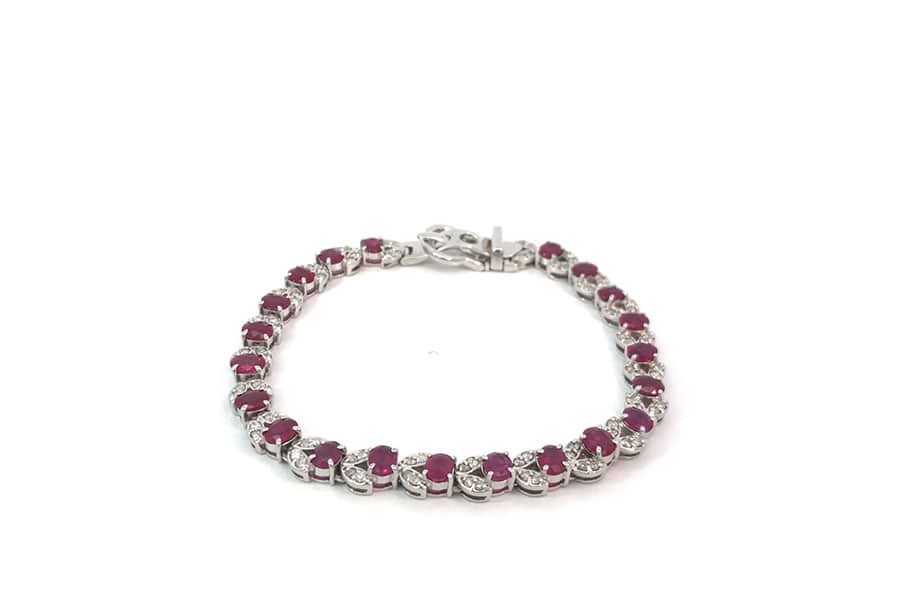 ブレスレット K18WG 内径約17.0㎝ ルビー6.00ct ダイヤ1.00ct