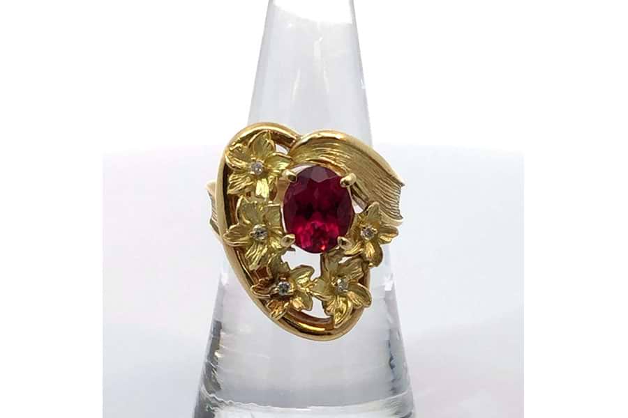 リング K18 約11号 ピンクトルマリン1.65ct ダイヤ0.07ct