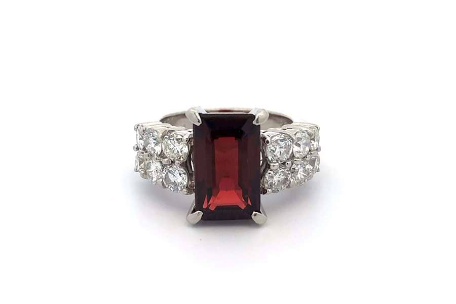 リング Pt900 約15号 ガーネット6.87ct ダイヤ2.25ct