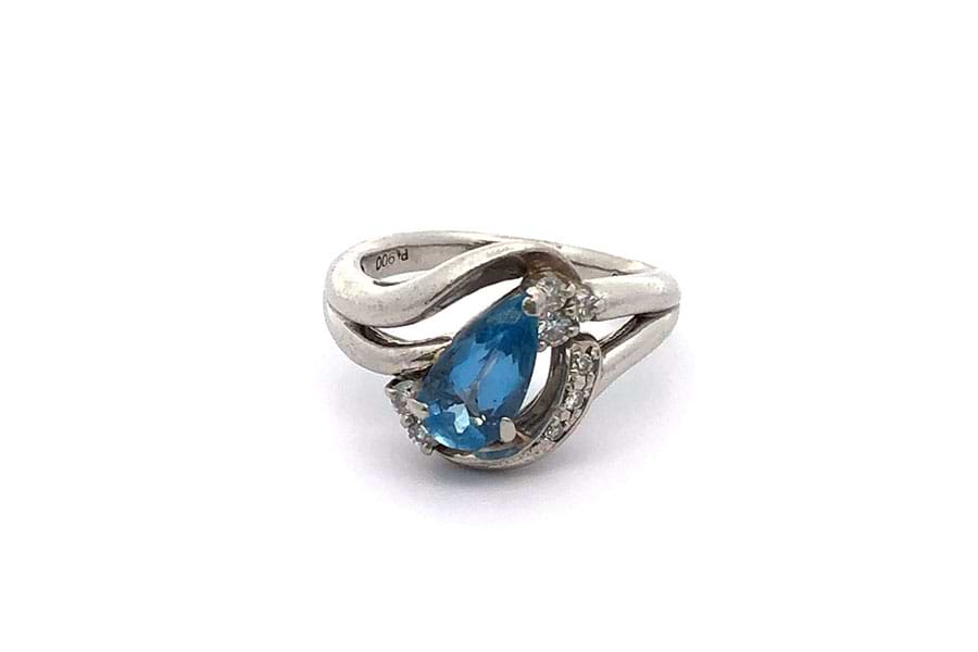 リング Pt900 約12号 アクアマリン1.04ct ダイヤ0.18ct