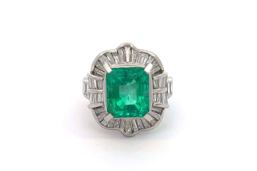 リング Pt900 約11.5号 エメラルド3.48ct ダイヤ1.30ct