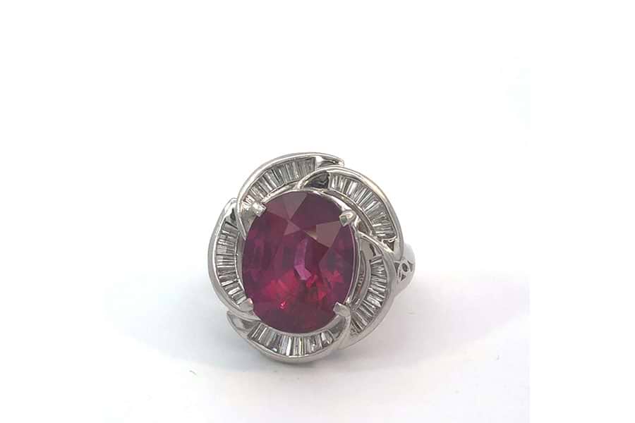 【楽天最安値に挑戦】 リング Pt900 約9.5号 拡散加熱ルビー7.58ct ダイヤ1.02ct の アクセサリー