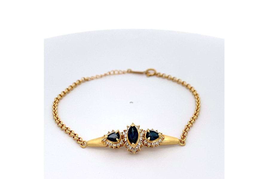 ブレスレット K18 内径約20cm サファイア1.10ct サファイア0.86ct ダイヤ0.52ct