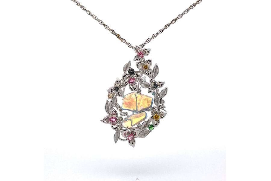 ネックレス K18WG 全長約51.2㎝ 青緑色石4.39ct カラーストーン1.30ct ダイヤ0.94ct