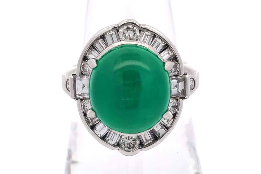質屋出品》Pt850☆天然エメラルド0.52ct+ダイアモンドリング☆C
