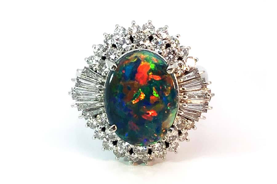 PT900 レトロ　ブラックオパール ダイヤモンド　リング ブラックオパール ダイヤモンドリング BO 1.388ct D 0.50ct