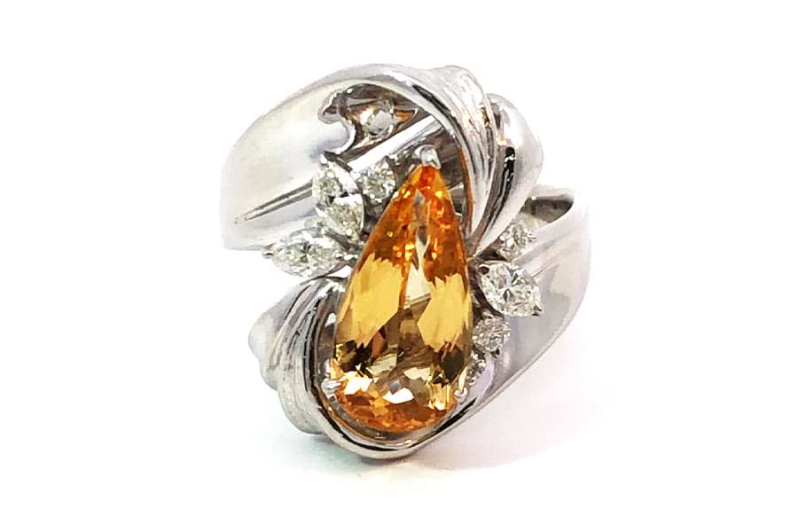 リング Pt900 約14.5号 インペリアルトパーズ3.04ct ダイヤ0.39