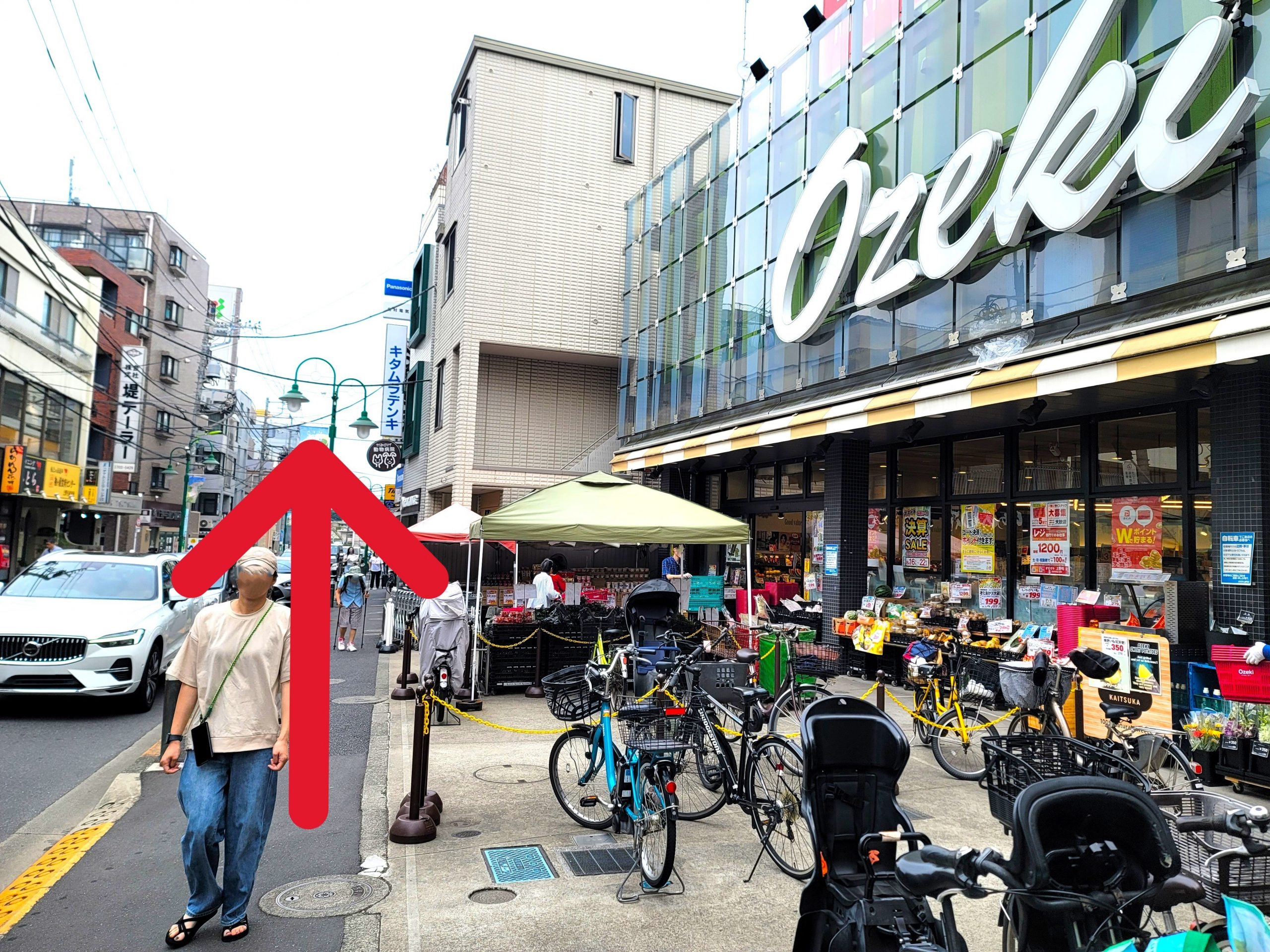 オオゼキ上野毛店を右手に通過し、そのまま上野毛通りを東に直進します