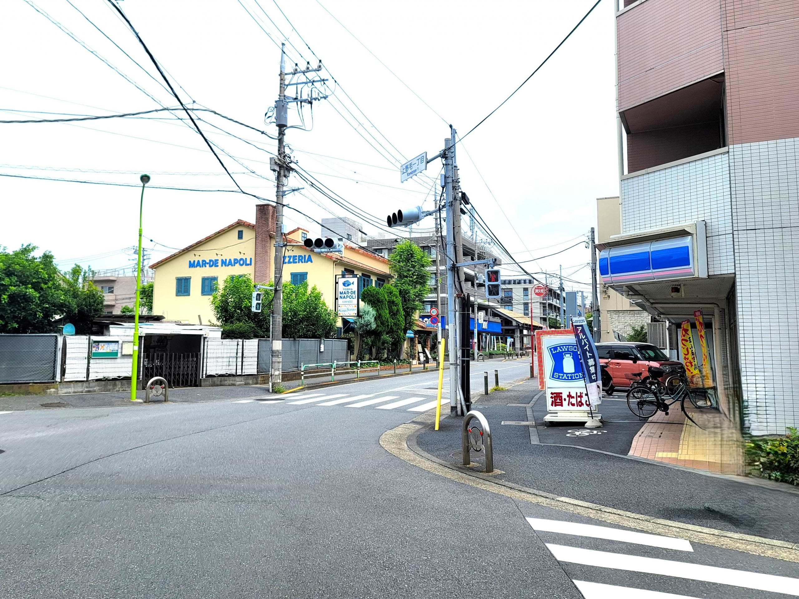 350ｍ程直進すると右手にローソン世田谷上野毛通り店、左手にマルデナポリ 上野毛店がございます