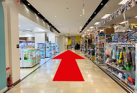 ゲームセンターを右手に進んでください。