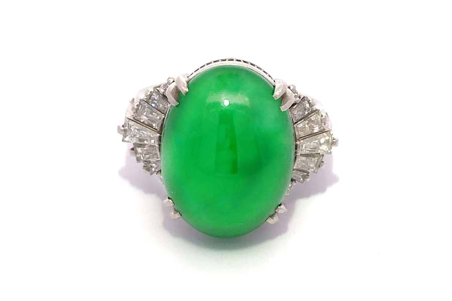 Pt900×翡翠×ダイヤモンドリング 翡翠枠込約17.0x12.8mm MD0.89ct